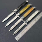 Classic Stiletto Folding Knife 8CR14MOV Blade Acrylic/Ebony Wood Handle