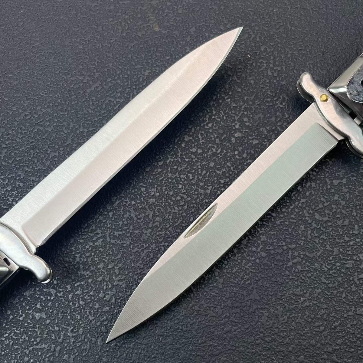 Classic Stiletto Folding Knife 8CR14MOV Blade Acrylic/Ebony Wood Handle