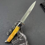 Classic Stiletto Folding Knife 8CR14MOV Blade Acrylic/Ebony Wood Handle