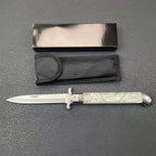 Classic Stiletto Folding Knife 8CR14MOV Blade Acrylic/Ebony Wood Handle