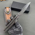 Premium Damascus Steel Folding Knife - Engraved Stainless Handle, VG10 Core