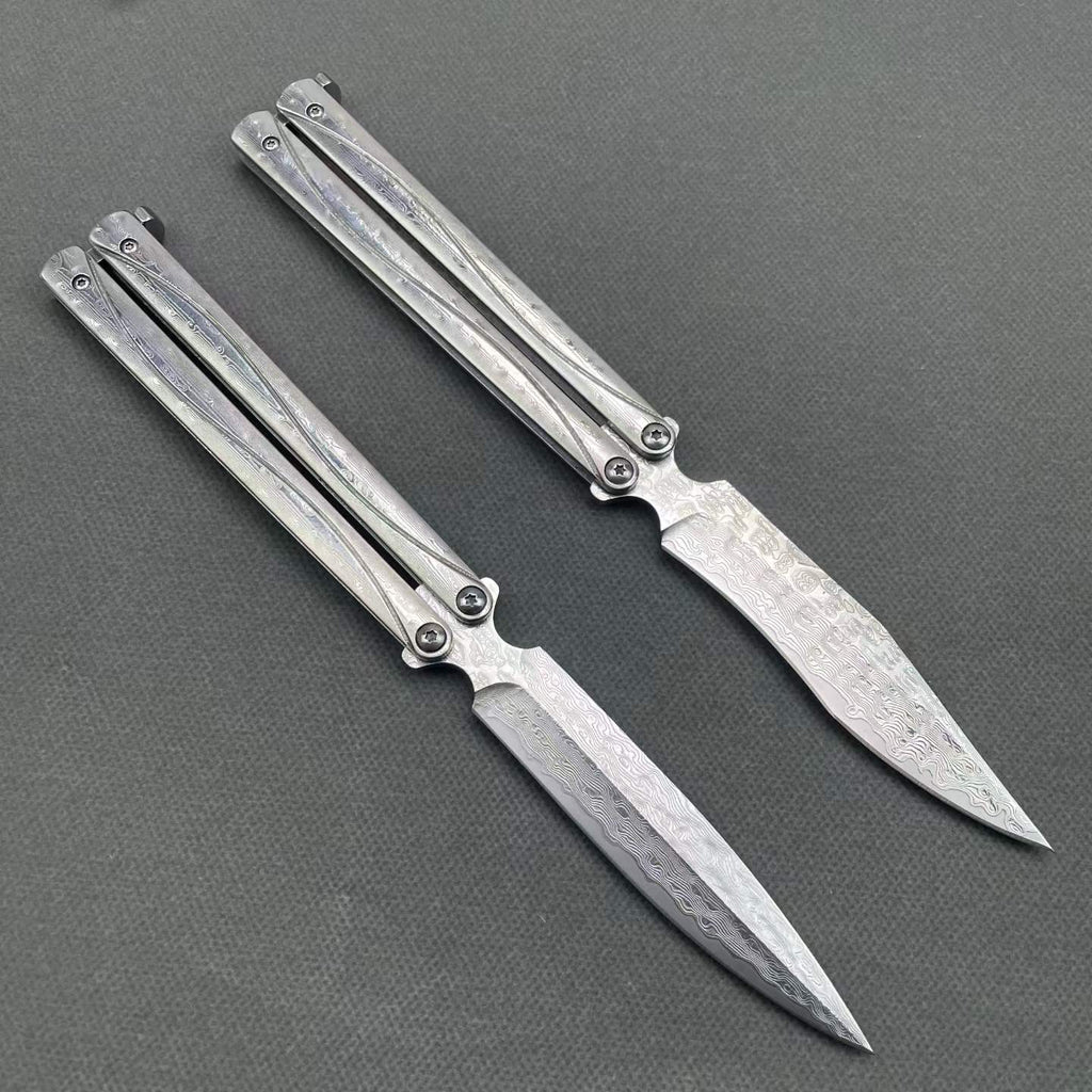 Premium Damascus Steel Folding Knife - Engraved Stainless Handle, VG10 Core
