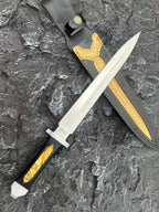 48CM Double-Edged Dagger - 9Cr18MoV Satin Blade, Ebony & Acrylic Inlay Handle with Leather Sheath