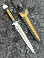 48CM Double-Edged Dagger - 9Cr18MoV Satin Blade, Ebony & Acrylic Inlay Handle with Leather Sheath