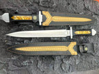 48CM Double-Edged Dagger - 9Cr18MoV Satin Blade, Ebony & Acrylic Inlay Handle with Leather Sheath