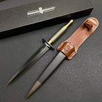 29CM Double-Edged Dagger - 8Cr14MoV Black Blade, Solid Brass Handle with Sheath