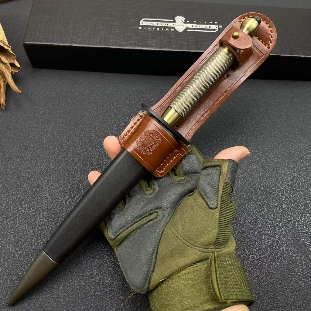 29CM Double-Edged Dagger - 8Cr14MoV Black Blade, Solid Brass Handle with Sheath