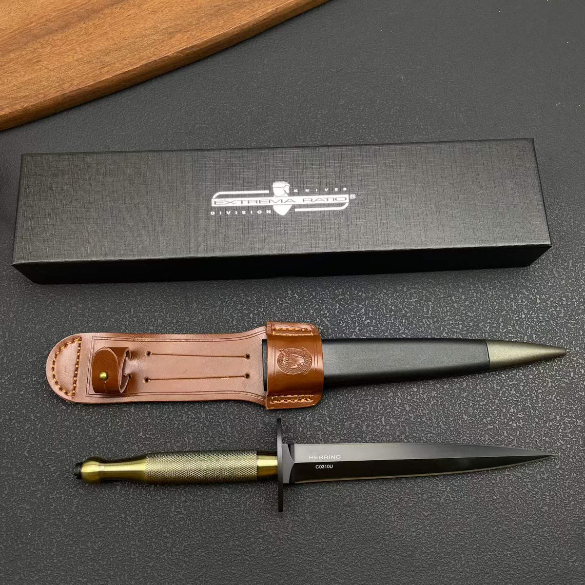 29CM Double-Edged Dagger - 8Cr14MoV Black Blade, Solid Brass Handle with Sheath