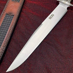 48CM Full Tang Fixed Blade Bowie Knife - 9Cr15MoV Steel, Rosewood Handle with Leather Sheath