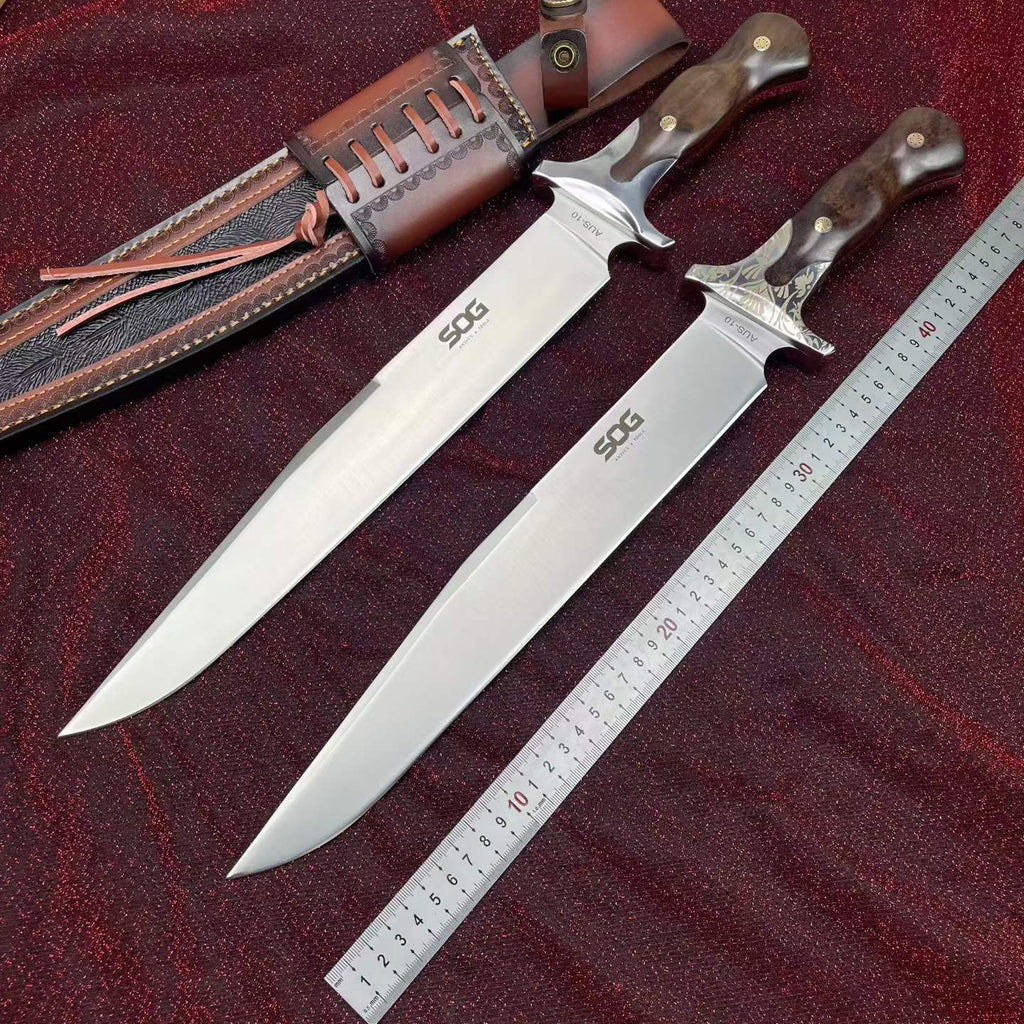 48cm full tang bowie knife with rosewood handle and leather sheath