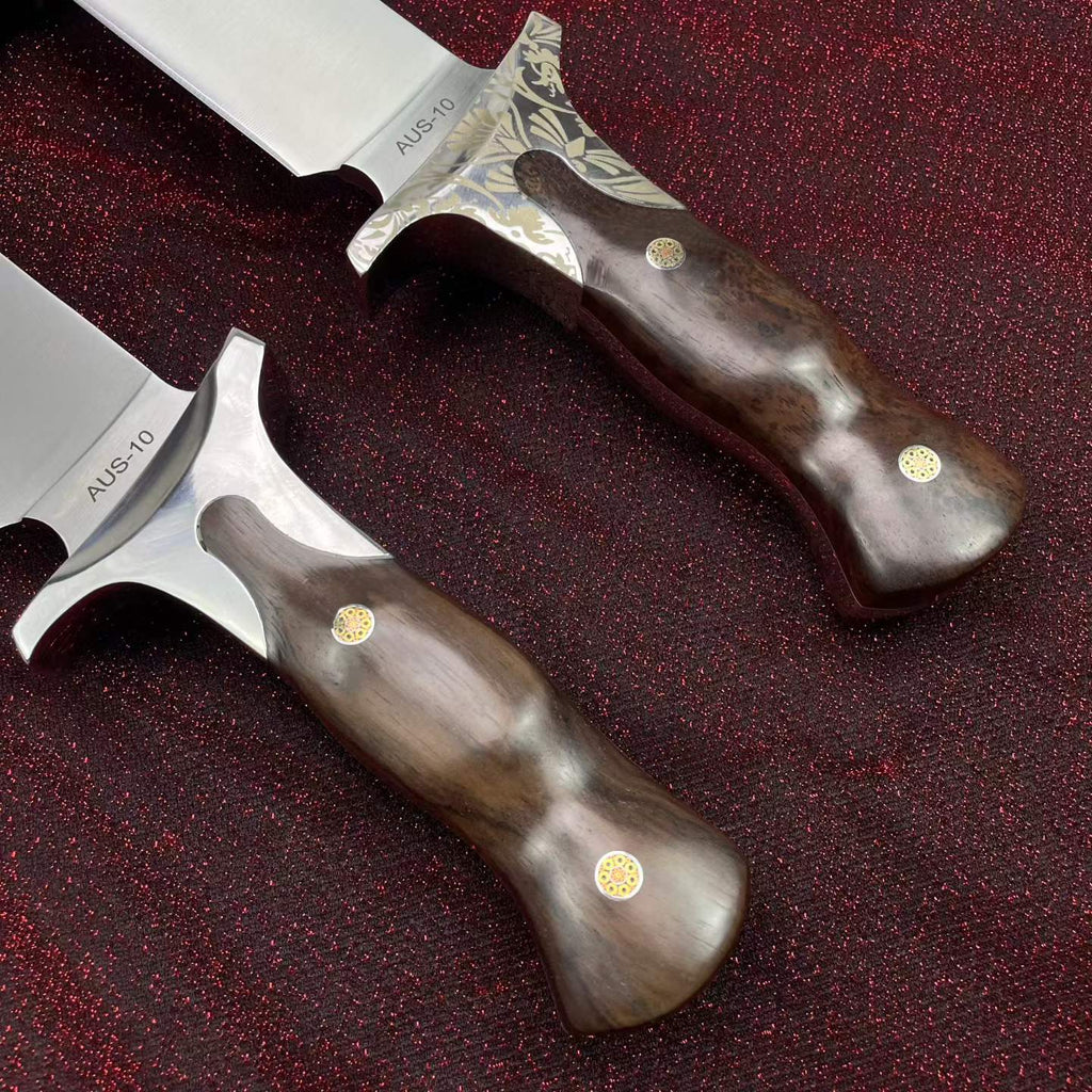 48CM Full Tang Fixed Blade Bowie Knife - 9Cr15MoV Steel, Rosewood Handle with Leather Sheath