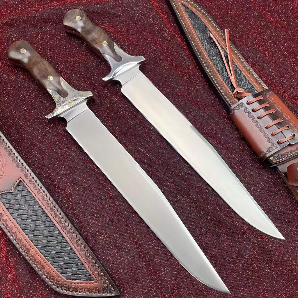 48CM Full Tang Fixed Blade Bowie Knife - 9Cr15MoV Steel, Rosewood Handle with Leather Sheath