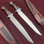 48CM Full Tang Fixed Blade Bowie Knife - 9Cr15MoV Steel, Rosewood Handle with Leather Sheath