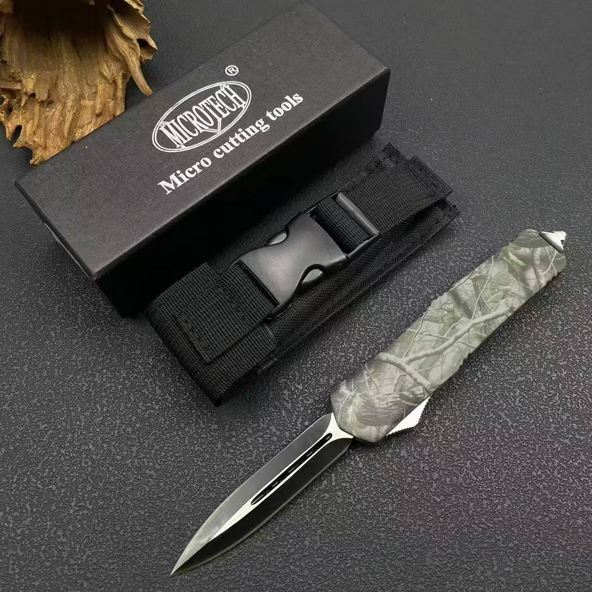 A07 Camo Tactical Knife - 8Cr14MoV Steel Blade, Camo Handle (23cm)