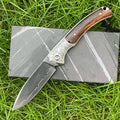 Premium Folding Knife 9Cr14 Core Steel Blade Desert Ironwood Handle with Engraved Bolster