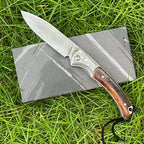 Premium Folding Knife - 9Cr14 Core Steel Blade, Desert Ironwood Handle with Engraved Bolster (18cm)