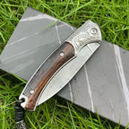 Premium Folding Knife - 9Cr14 Core Steel Blade, Desert Ironwood Handle with Engraved Bolster (18cm)