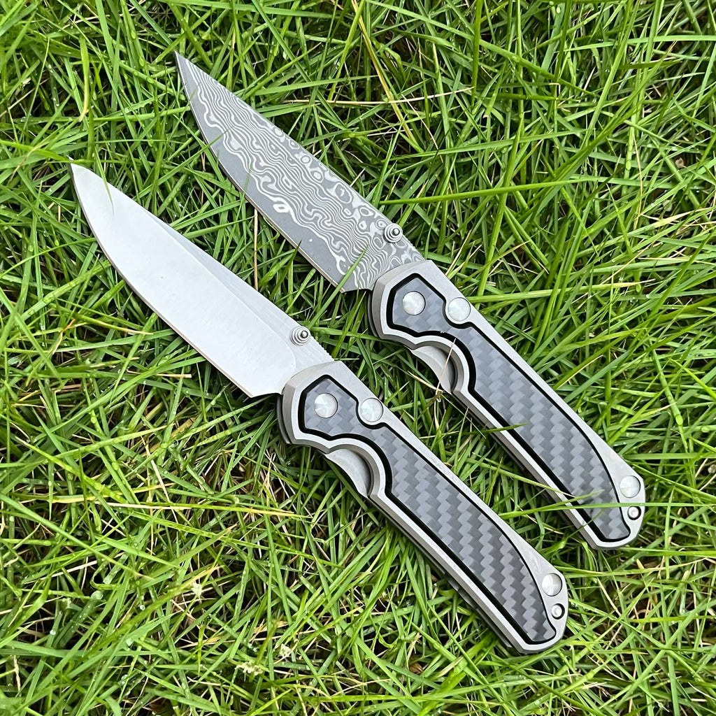 Damascus and VG10 Steel Folding Pocket Knife with Titanium Carbon Fiber Handle
