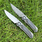 Damascus and VG10 Steel Folding Pocket Knife with Titanium Carbon Fiber Handle