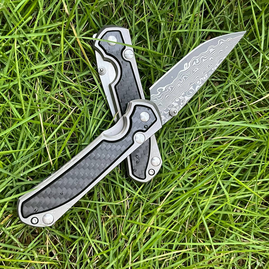 Damascus & VG10 Steel Folding Pocket Knife – Titanium & Carbon Fiber Handle