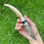 Handcrafted Damascus Steel Fixed Blade Knife – Natural Stag Antler Handle