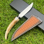 Handcrafted Damascus Steel Fixed Blade Knife – Natural Stag Antler Handle