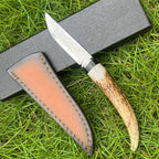 Handcrafted Damascus Steel Fixed Blade Knife – Natural Stag Antler Handle