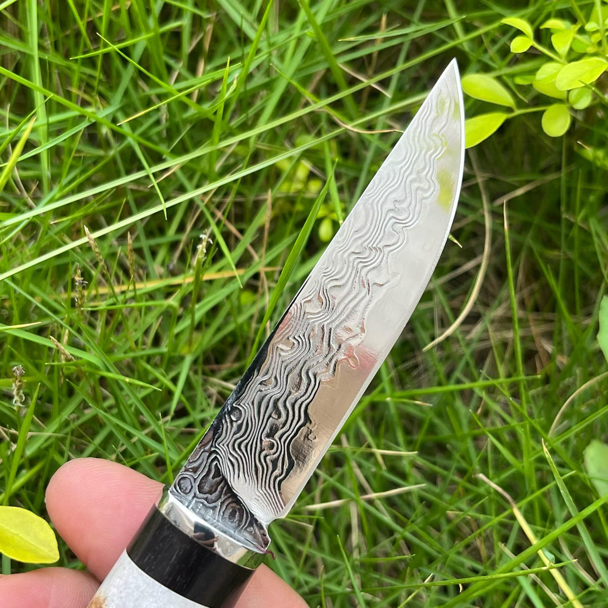 Handcrafted Damascus Steel Fixed Blade Knife – Natural Stag Antler Handle