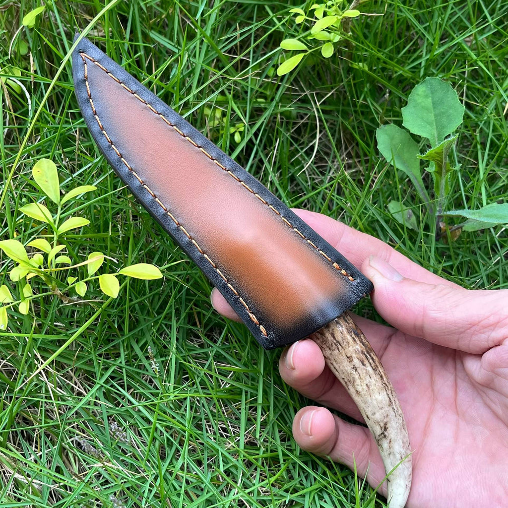 Handcrafted Damascus Steel Fixed Blade Knife – Natural Stag Antler Handle