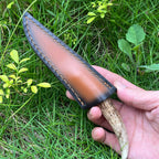 Handcrafted Damascus Steel Fixed Blade Knife – Natural Stag Antler Handle