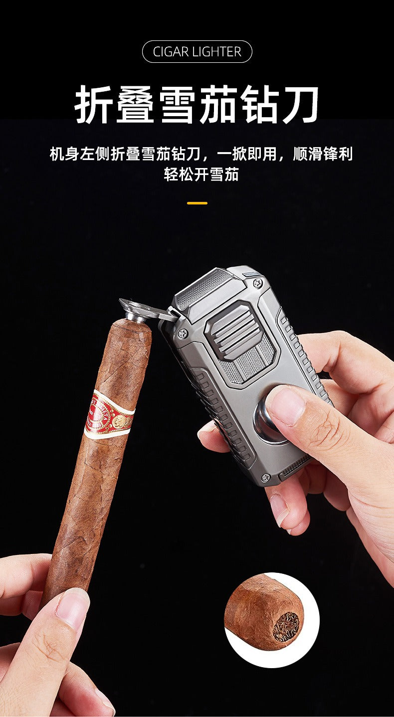 5-in-1 Triple Jet Cigar Lighter with V-Cutter Punch and Draw Tool