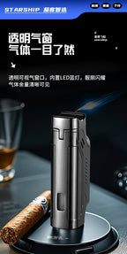 Windproof Triple Jet Cigar Lighter with LED Display and Cigar Punch
