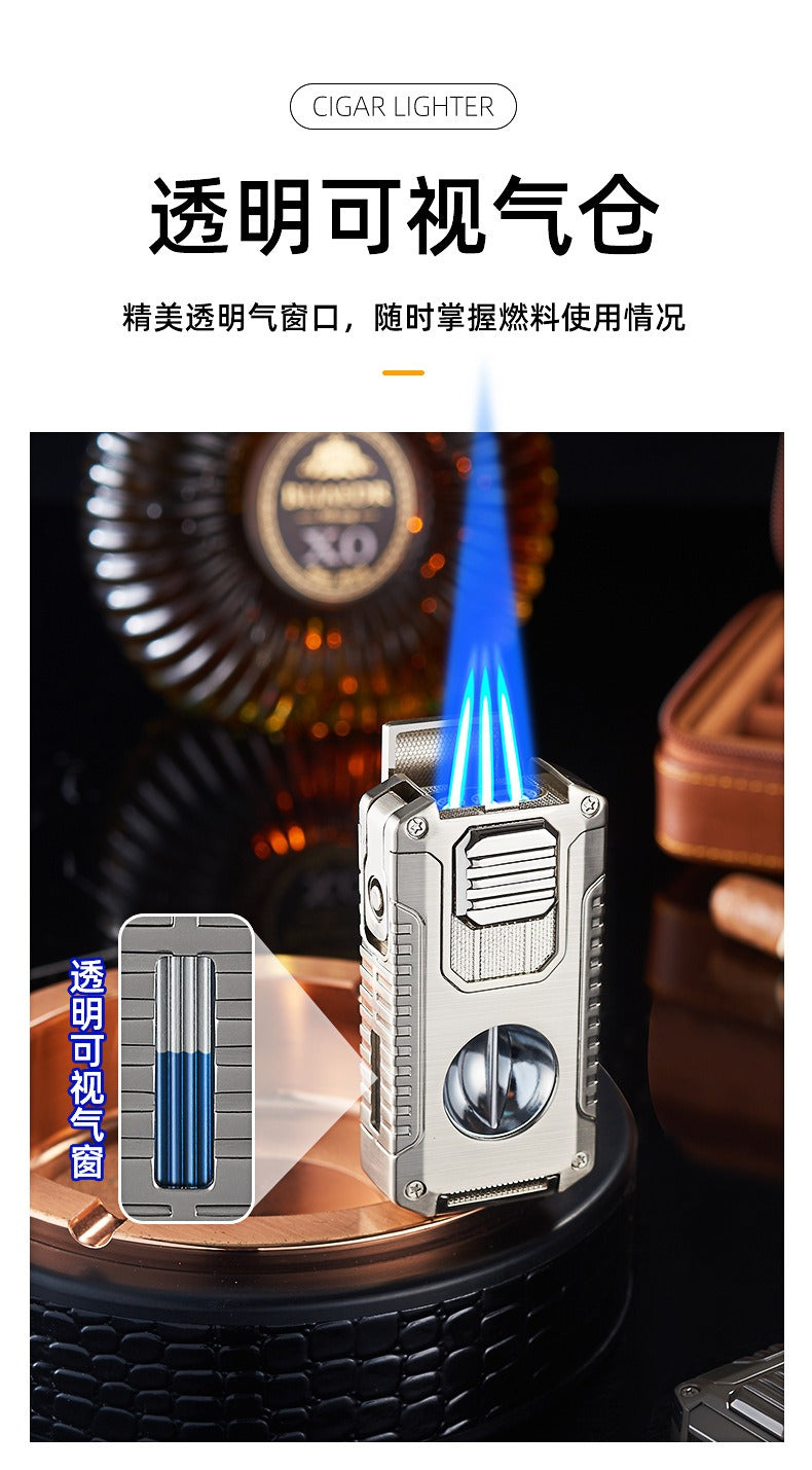 5-in-1 Triple Jet Cigar Lighter with V-Cutter Punch and Draw Tool