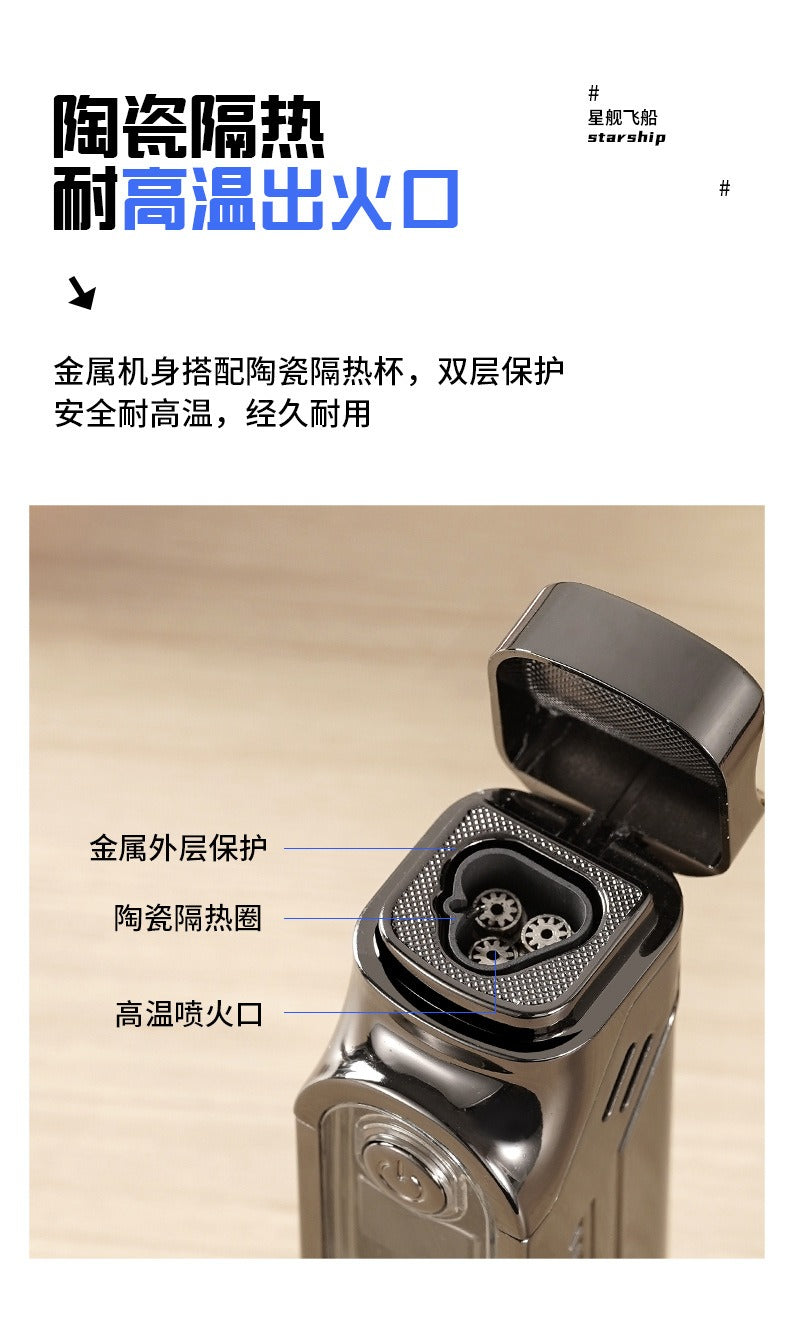 Windproof Triple Jet Cigar Lighter with LED Display and Cigar Punch