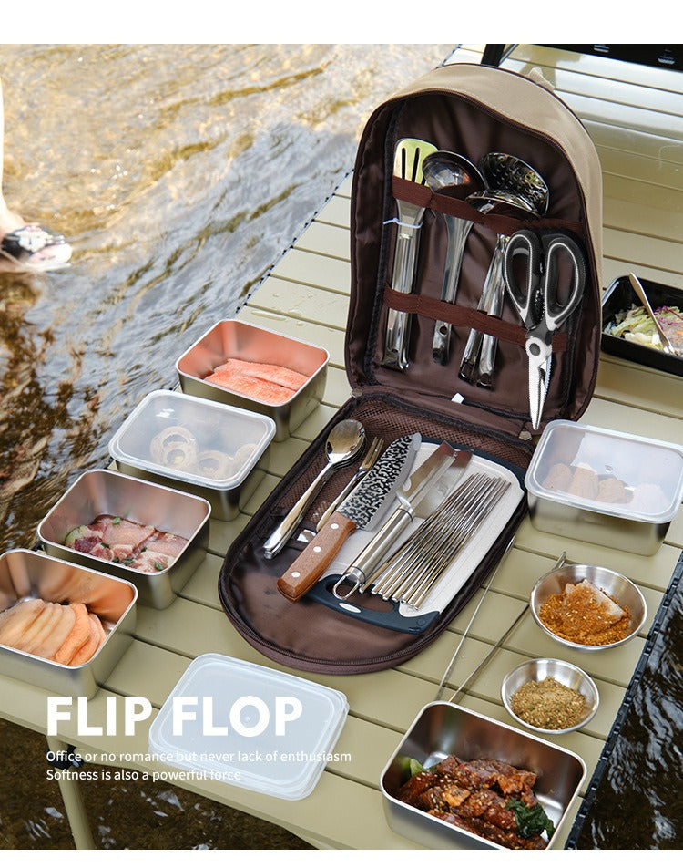304 Stainless Steel Outdoor Cookware Set — 11-Piece Camping Kitchen Kit