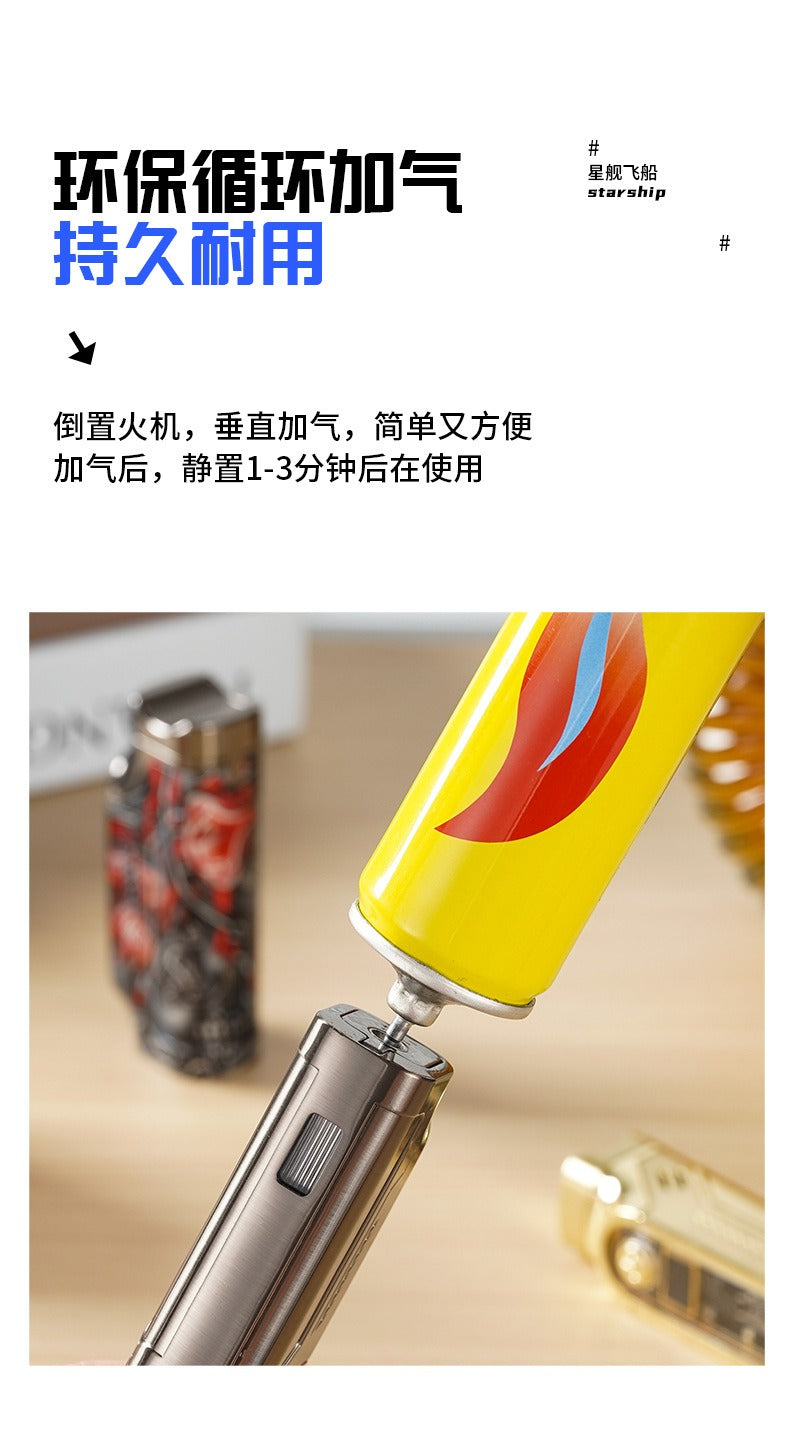 Windproof Triple Jet Cigar Lighter with LED Display and Cigar Punch