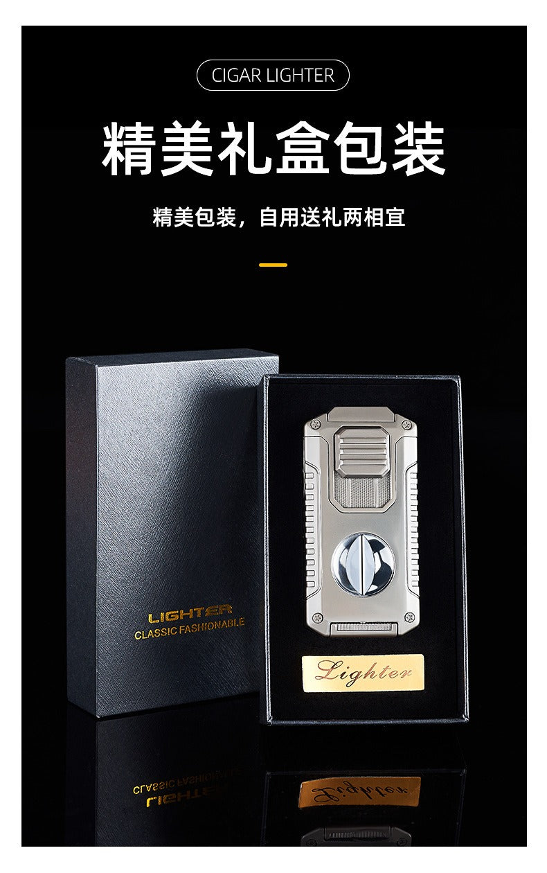5-in-1 Triple Jet Cigar Lighter with V-Cutter Punch and Draw Tool