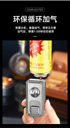 5-in-1 Triple Jet Cigar Lighter with V-Cutter Punch and Draw Tool