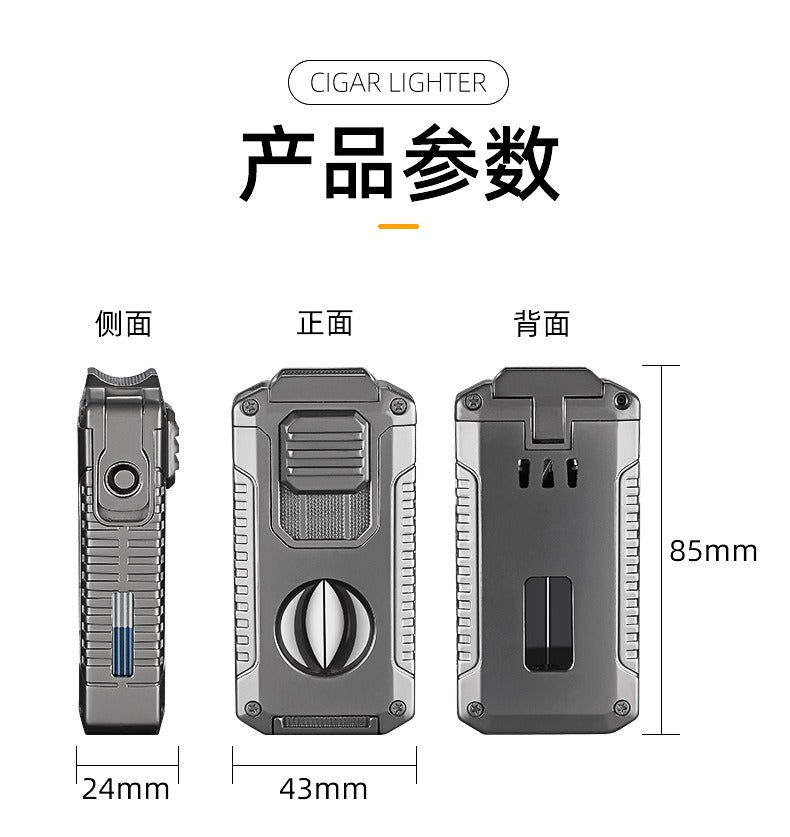 5-in-1 Triple Jet Cigar Lighter with V-Cutter Punch and Draw Tool
