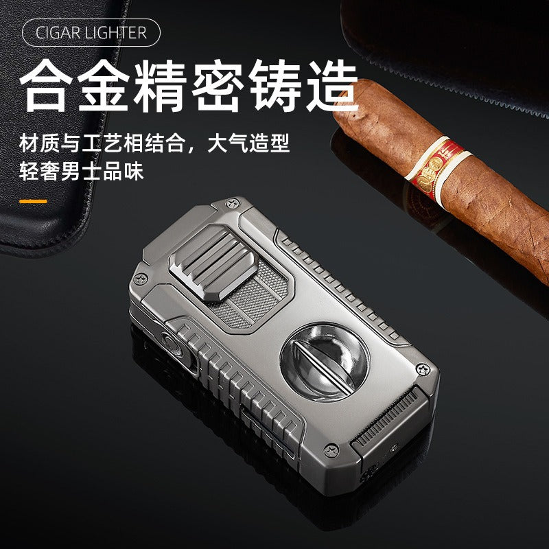 5-in-1 Triple Jet Cigar Lighter with V-Cutter Punch and Draw Tool
