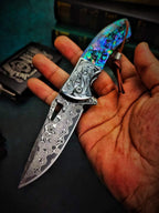 8'' New  Opening Shell Handle VG10 Damascus Blade Pocket Folding Tool VTF45