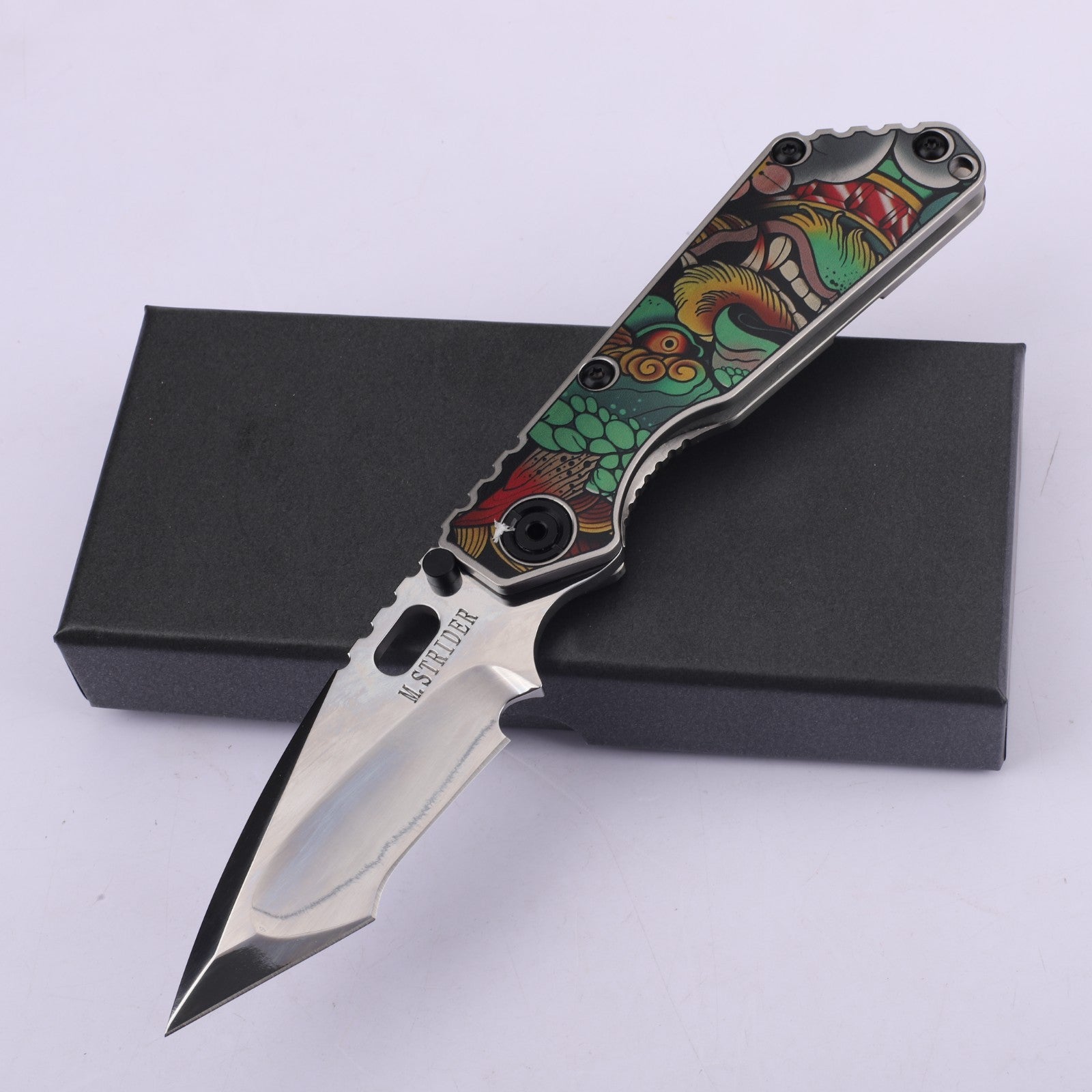 8'' New Mirror Light D2 Blade Full Full T4C Titanium Handle  Folding Camping Knife DF174