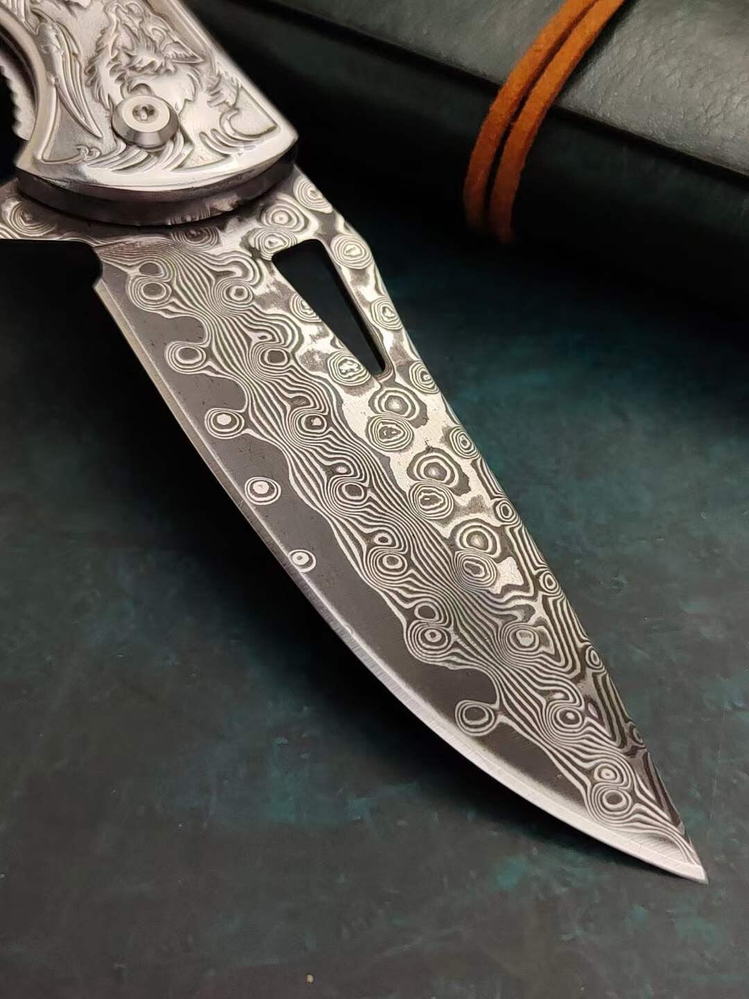 8'' New Fast Opening Shell Handle VG10 Damascus Blade Pocket Folding Knife VTF45