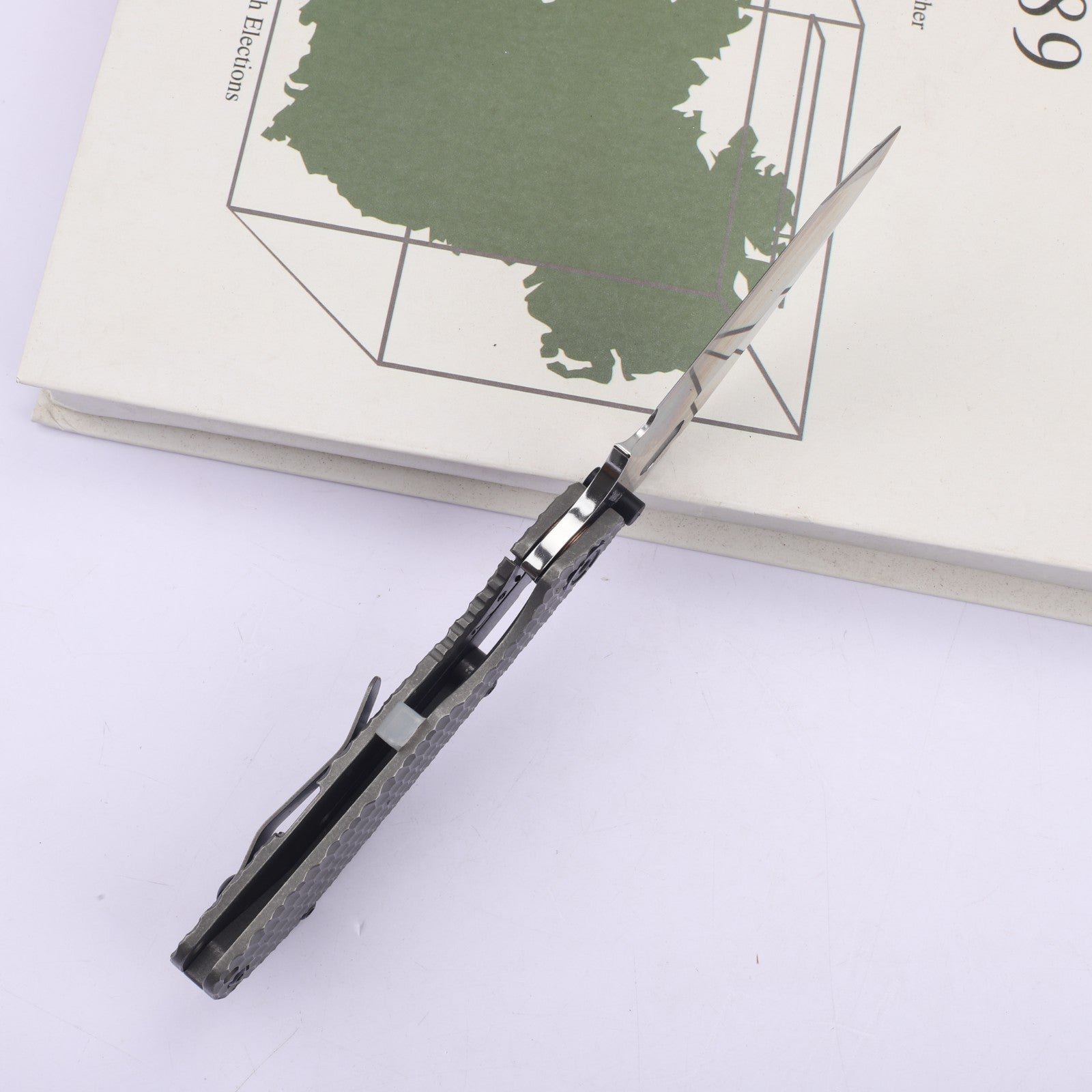 8'' New Mirror Light D2 Blade Full Full T4C Titanium Handle  Folding Camping Knife DF174
