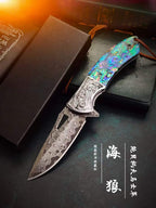 8'' New  Opening Shell Handle VG10 Damascus Blade Pocket Folding Tool VTF45