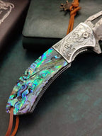 8'' New  Opening Shell Handle VG10 Damascus Blade Pocket Folding Tool VTF45