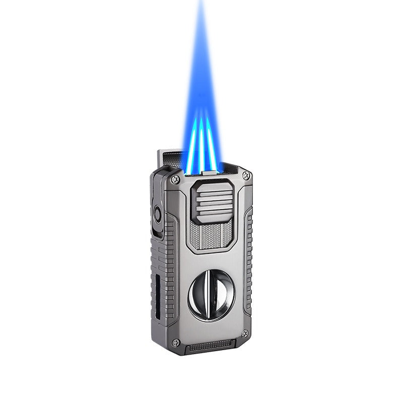 5-in-1 Triple Jet Cigar Lighter with V-Cutter Punch and Draw Tool