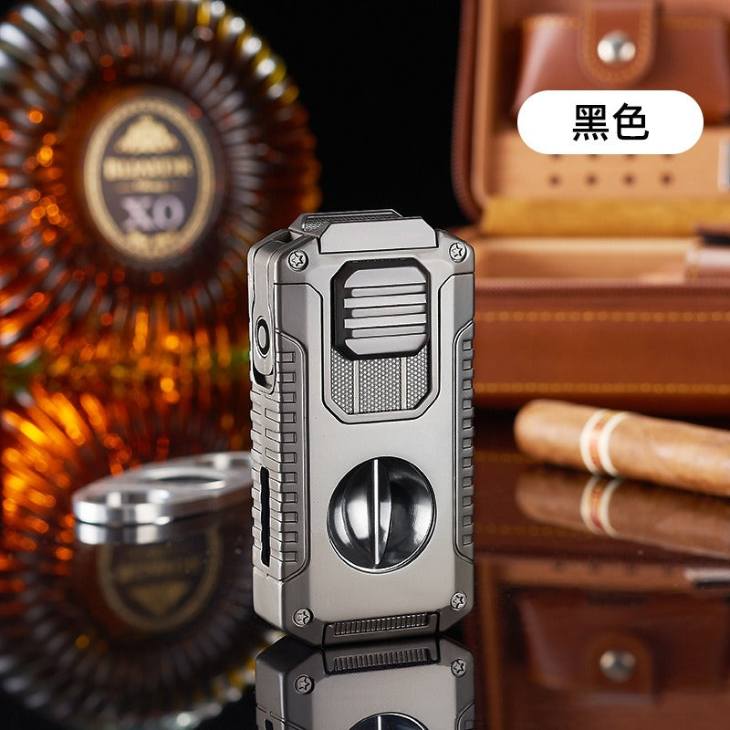 5-in-1 Triple Jet Cigar Lighter with V-Cutter Punch and Draw Tool