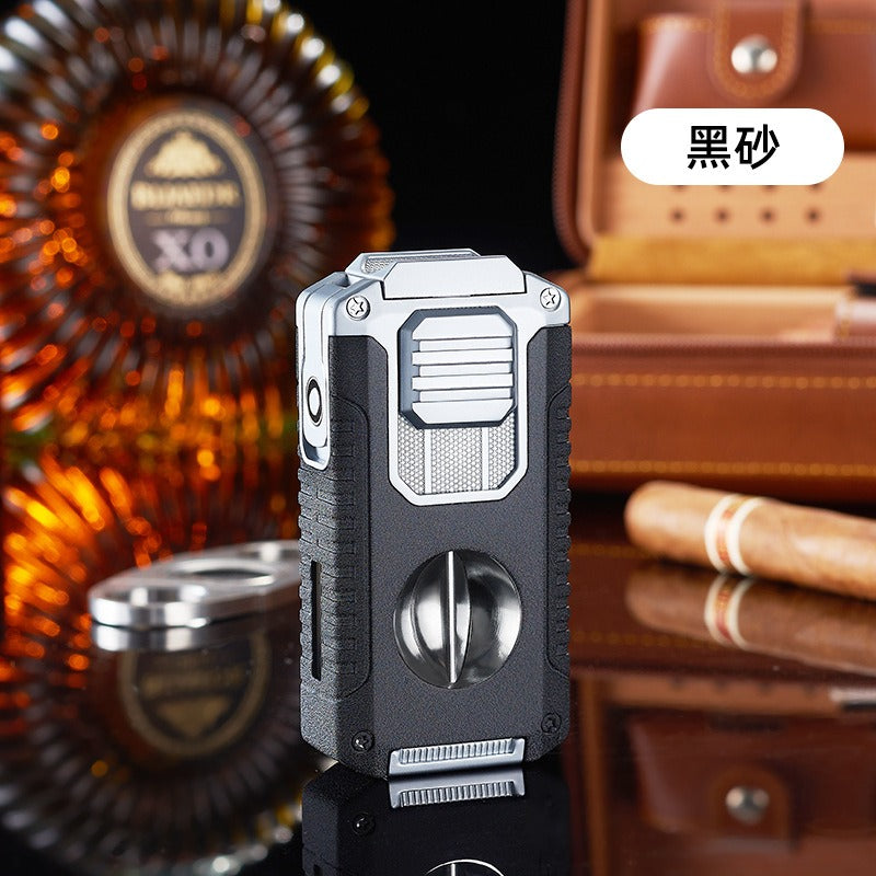 5-in-1 Triple Jet Cigar Lighter with V-Cutter Punch and Draw Tool