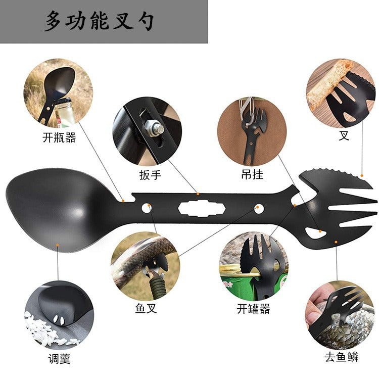 Outdoor Survival Kit — Multi-Tool Card, Spork, Paracord Bracelet & Emergency Blanket